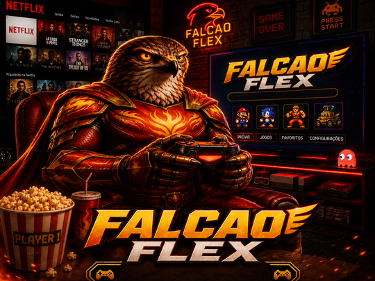 Mascote FALCAO FLEX trabalhando